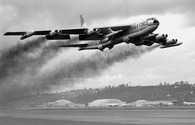 A B-52 takes off in support of Giant Lance. Presumably, everyone on board is slightly nervous. (U.S. Air Force Photo)