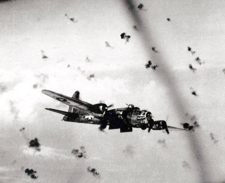 B-17 taking flak during bombing run over Germany. (Photo: Army Air Corps Archives)
