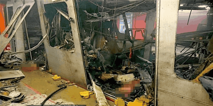 The aftermath of the explosion inside the Brussels metro. | Twitter