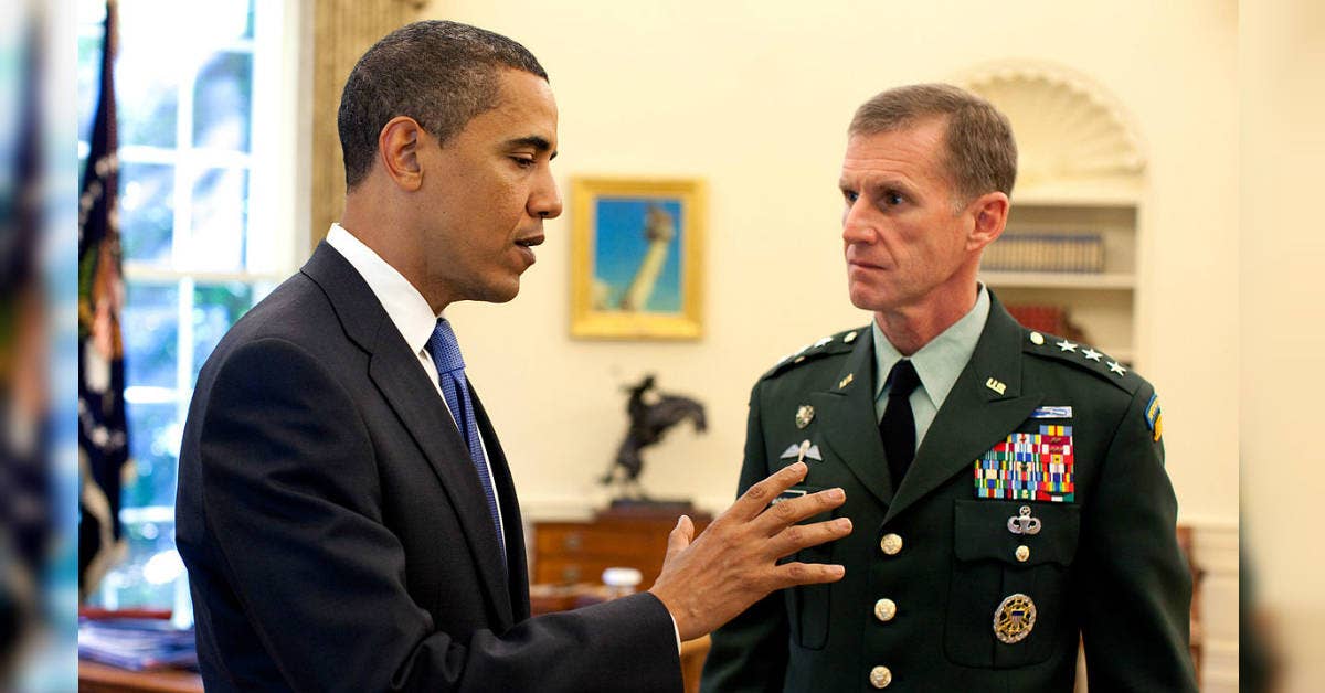 President Barack Obama meets with Gen. Stanley McChrystal in May 2009. (Photo by White House photographer Pete Souza)