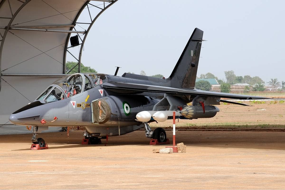 Nigerian Air Force Alpha Jet loaded up for a strike mission. (Photo from Nigerian Air Force)