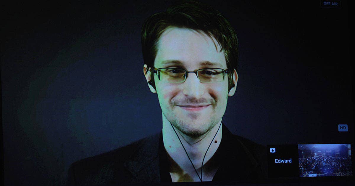 Edward Snowden speaks to a crowd via video conference. Photo from Wikimedia Commons.
