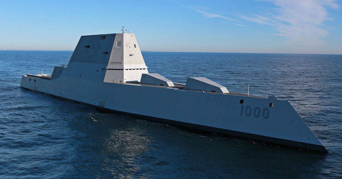 USS Zumwalt (DDG 1000) during first at-sea tests and trials in the Atlantic. (U.S. Navy)