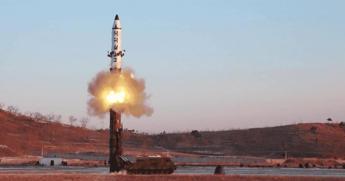 The test-fire of Pukguksong-2. This photo was released by North Korea's Korean Central News Agency on February 13. | KCNA/Handout