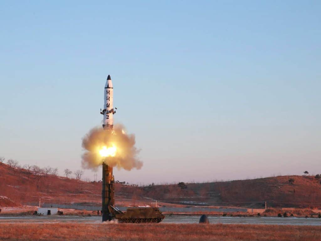 The test-fire of Pukguksong-2. This photo was released by North Korea's Korean Central News Agency on February 13. (KCNA/Handout)