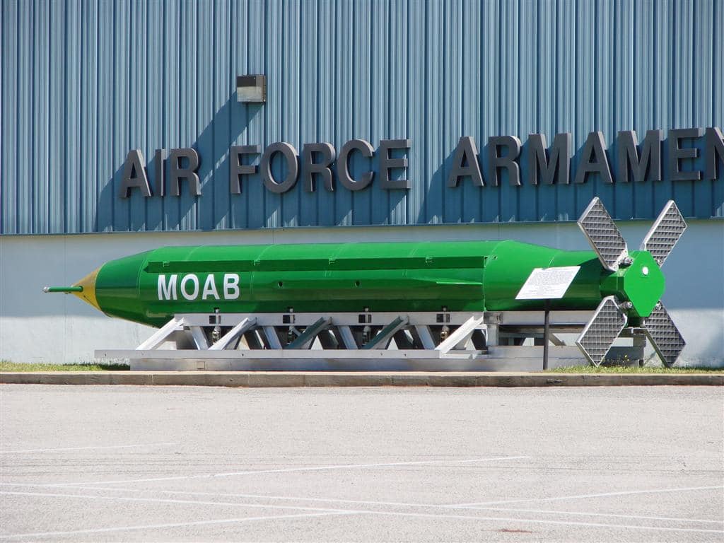 A GBU-43/B Massive Ordnance Air Blast weapon on display outside the Air Force Armament Museum, Eglin Air Force Base, Florida. (Photo from Wikimedia Commons)