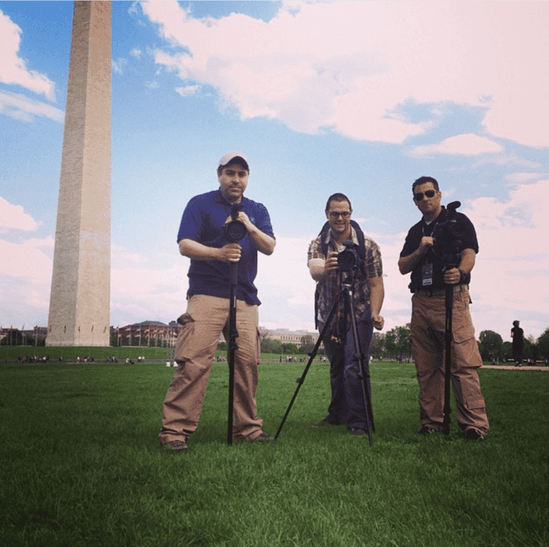 Military cameramen train incognito on The Mall in Washington, DC.