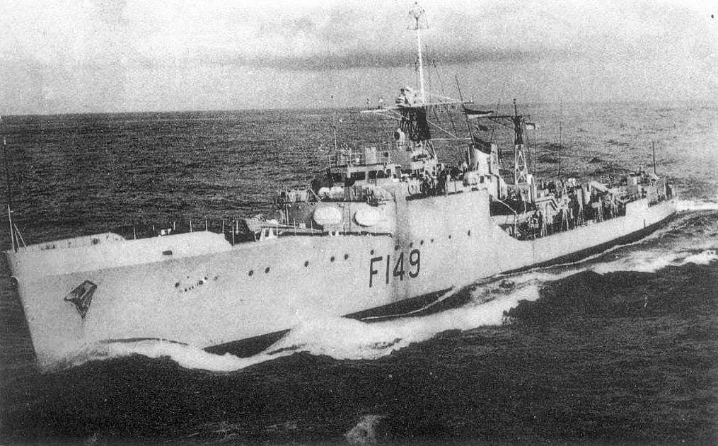 INS Khukri, a Blackwood-class frigate that holds the distinction of being the first ship to be sunk by an enemy submarine since World War II. (Photo from Wikimedia Commons)