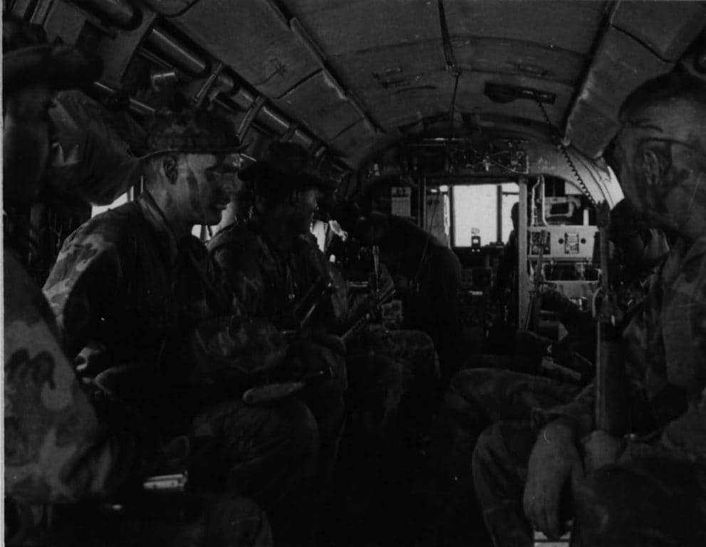 Marines of Company C, 1st Recon Battalion, ride in a CH-46 helicopter to their next insertion point in May 1970. (Photo: U.S. Marine Corps Cpl. W. P. Barger)