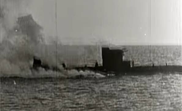 A German U-boat under fire during World War I. (Youtube screenshot)