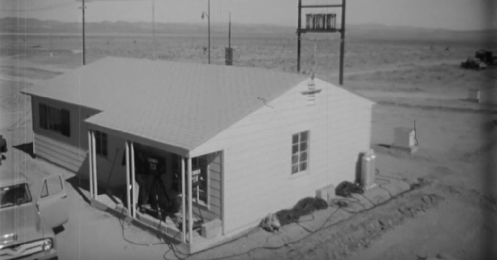 A single-story home before the nuclear test located near ground zero before the blast. (Source: Smithsonian Channel / Screenshot)