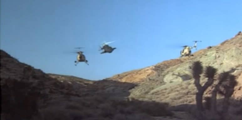 Airwolf about to blow through two bandits. (Youtube Screenshot)