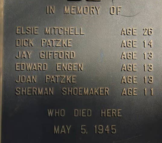 The Mitchell Memorial, listing the names of the only Americans killed killed by the Axis on the North American continent. (Youtube screenshot)