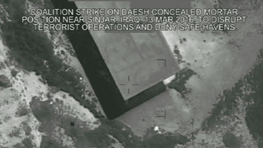 Soldier targeted the taunting sniper with a bomb dropped from coalition aircraft. (DOD video via GifBrewery)