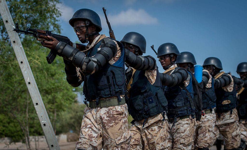 Members of the Somali Police Force, train with the Carabinieri at the Djibouti Police Academy in Djibouti, Djibouti, Nov. 07, 2016. The Carabinieri is in charge of training mission MAIDIT Somalia 6, which is the mission of training the Somali Police Force in order to promote the stability and security of the entire region of the Horn of Africa. (U.S. Air Force photo by Staff Sgt. Kenneth W. Norman)