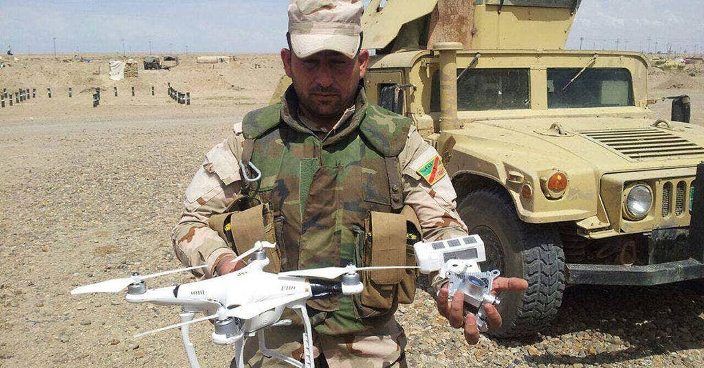 A captured ISIS drone on the battlefield. (Photo from Iraq Ministry of Defense)
