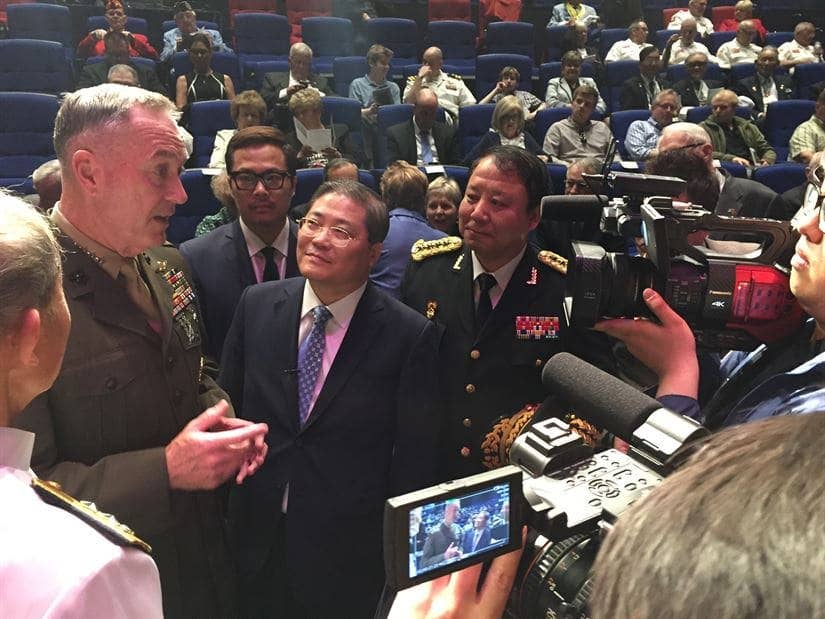 Chairman of the Joint Chiefs of Staff Marine Corps Gen. Joe Dunford speaks to South Korean media before the dedication of the Chosin Few Battle Monument at the National Museum of the Marine Corps in Quantico, Va., May 4, 2017. (DoD photo by Jim Garamone)