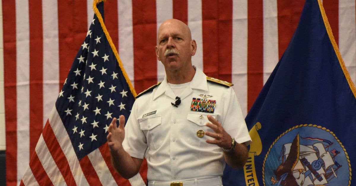 Adm. Scott H. Swift, the commander of U.S. Pacific Fleet, speaks to Sailors during an all-hands call. Navy photo by Mass Communication Specialist 3rd Class Jermaine M. Ralliford