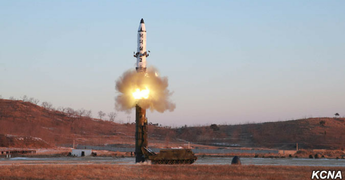 KCNA, the state run media out of North Korea, released a photo of what it claims is the launch of a surface-to-surface medium long range ballistic missile. (KCNA).