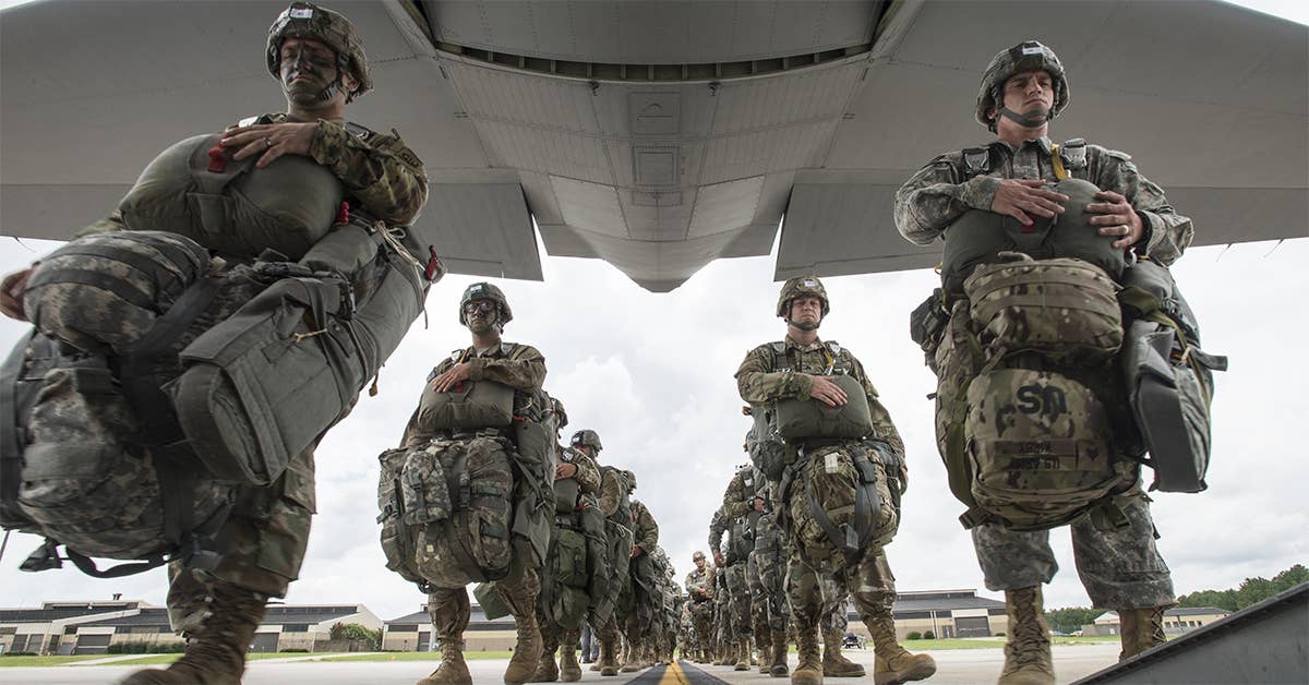 Soldiers from the 82nd Airborne Division board a C-130 Hercules at Pope Army Airfield. USAF photo by Master Sgt. Brian Ferguson.