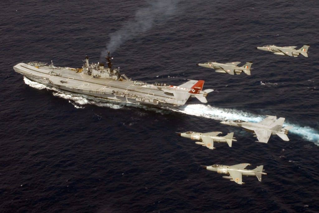 Indian Air Force Jaguars join Indian Navy Sea Harriers, a F/A-18E Super Hornet, and a F/A-18F Super Hornet during Operation Malabar in 2007. India's Jaguars are the only ones still in service, and have been upgraded into very deadly strike assets. (U.S. Navy photo by Mass Communication Specialist 2nd Class Jarod Hodge)