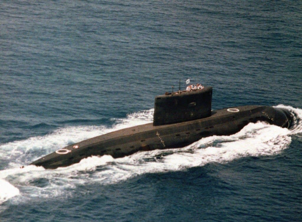 Iranian Kilo-class submarine at sea. (DOD photo)