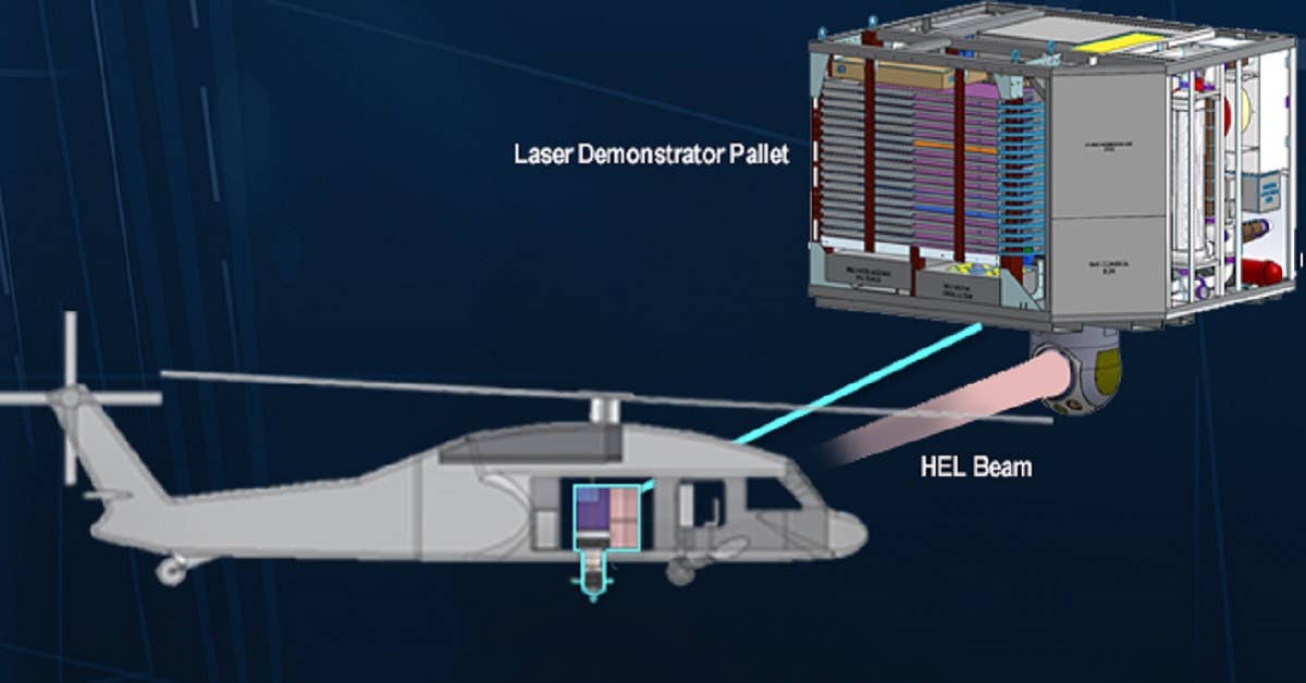 The concept High-Energy Fiber Laser can turn a Seahawk or Blackhawk into a Laserhawk. (Cropped from Lochkeed graphic)
