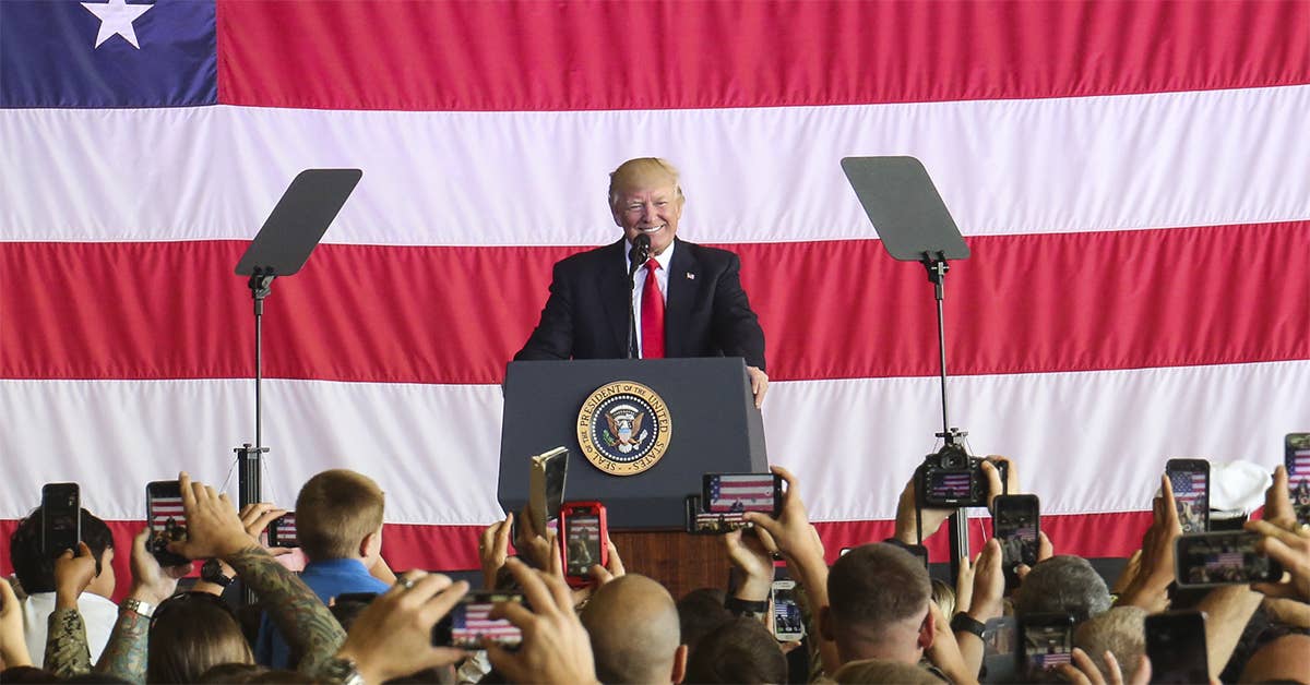 President Donald Trump speaks to US service members and their families. Prior to his election victory, Trump made several harsh statements about Bergdahl. USMC photo by Sgt. Samuel Guerra.