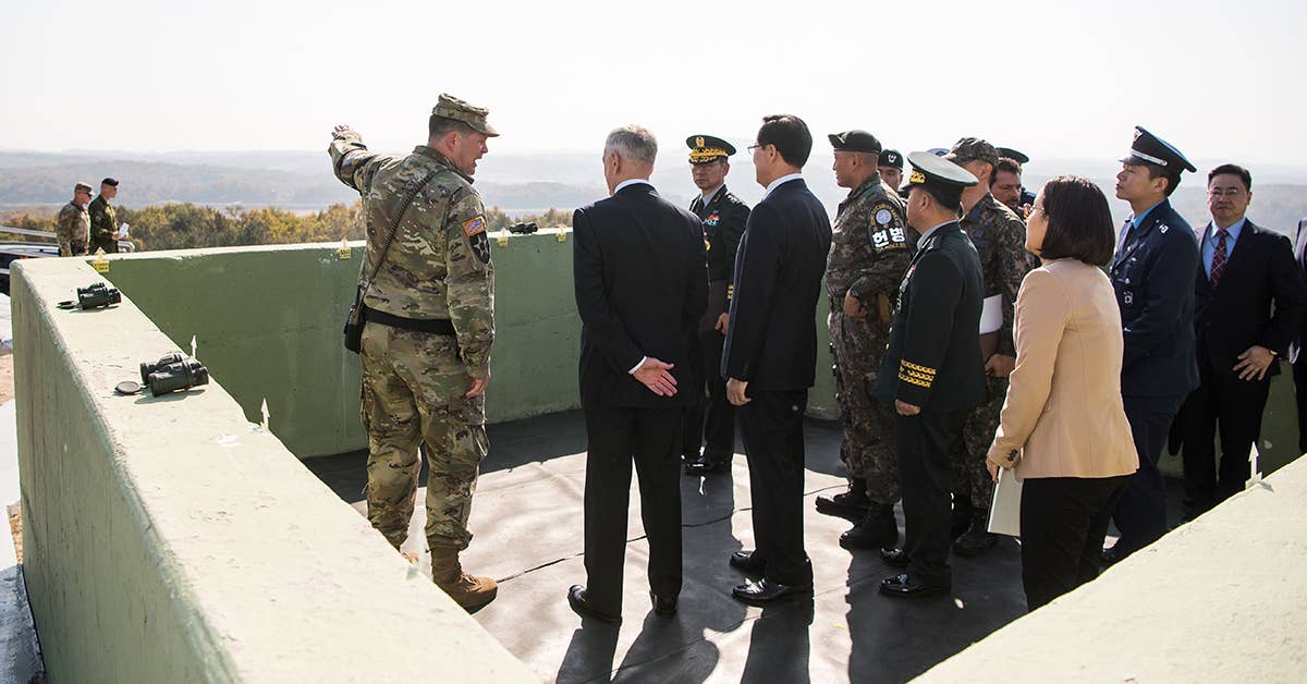 Defense Secretary Jim Mattis and South Korean Minister of Defense Song Young-moo visit the Demilitarized Zone between North and South Korea during a visit to the Joint Security Area in South Korea, Oct. 27, 2017. DoD photo by US Army Sgt. Amber I. Smith.