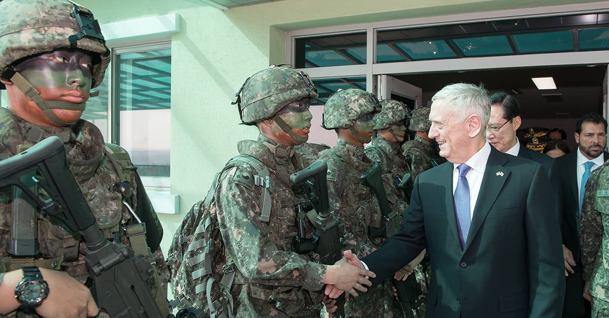 Defense Secretary Jim Mattis and South Korean Minister of Defense Song Young-moo visit the Demilitarized Zone between North and South Korea during a visit to the Joint Security Area in South Korea, Oct. 27, 2017. DoD photo by US Army Sgt. Amber I. Smith.
