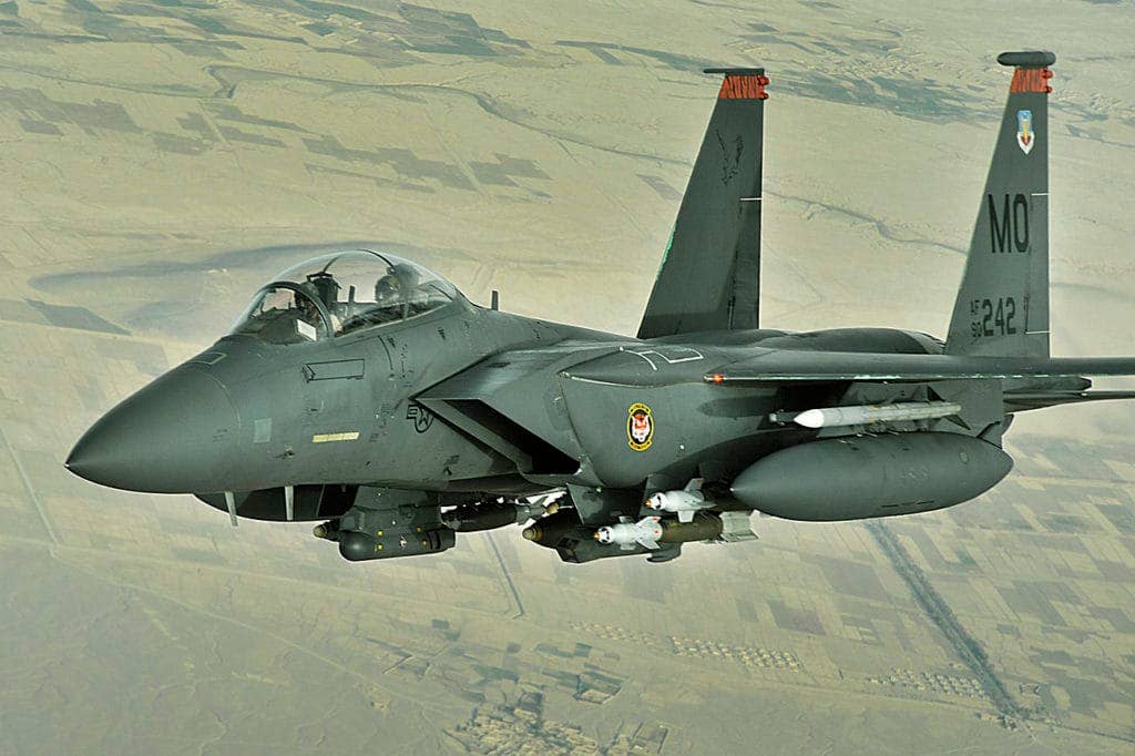 An F-15E Strike eagle conducts a mission over Afghanistan on Oct. 7, 2008. The F-15E Strike Eagle is a dual-role fighter designed to perform air-to-air and air-to-ground missions. (U.S. Air Force photo by Staff Sgt. Aaron Allmon)