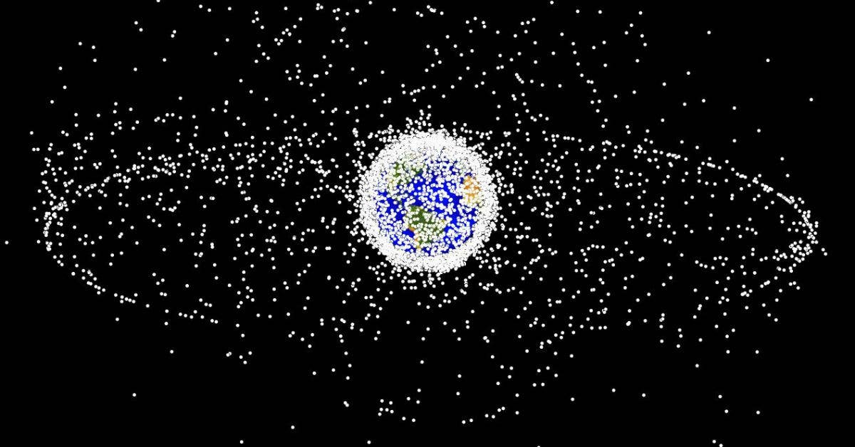 A map of currently tracked satellite objects. Photo courtesy of Wikimedia Commons.