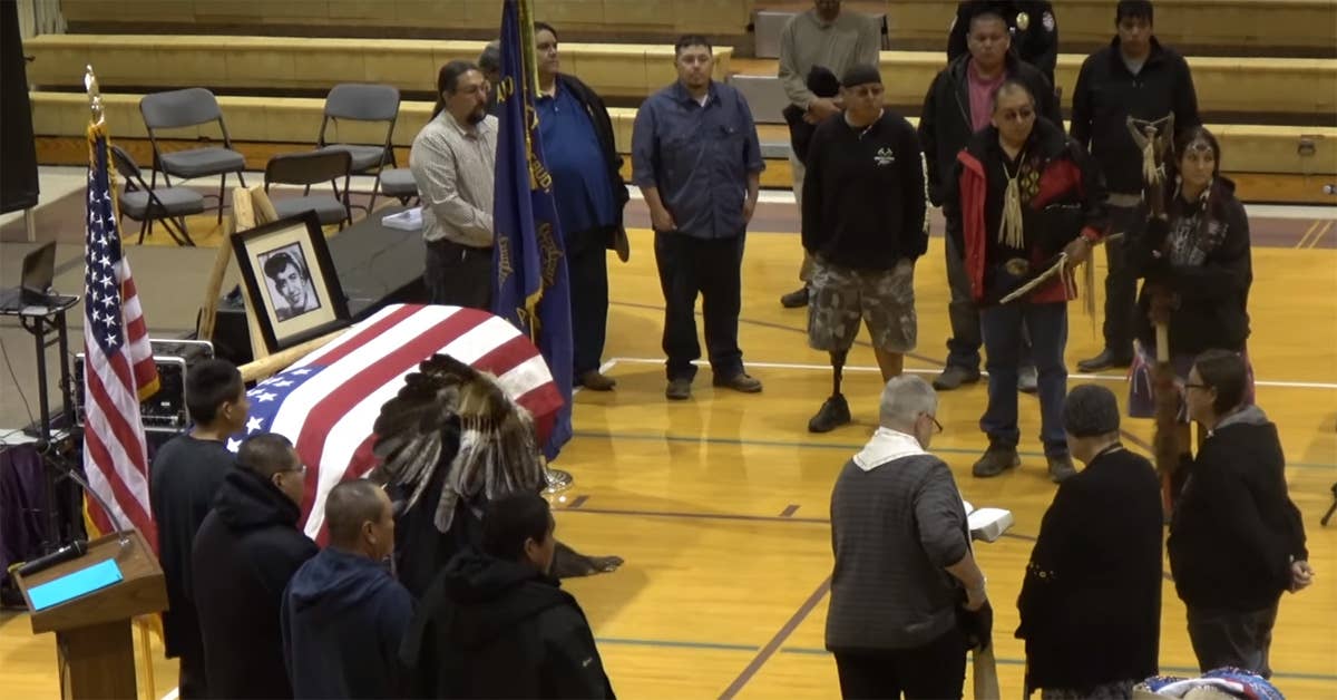 After 66 years, Sgt. Philip Iyotte is finally brought home from Korea to South Dakota. Screengrab from a Rosebud Sioux Tribe YouTube video.