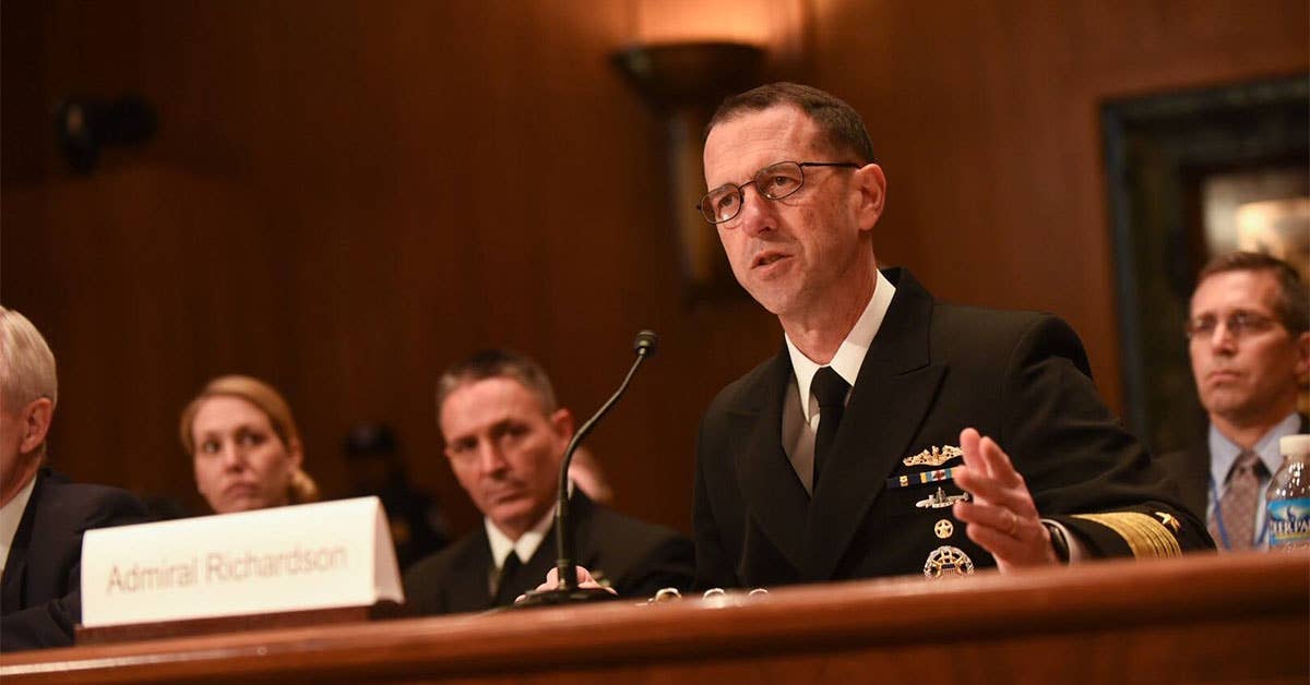 Adm. John Richardson testifies before the Senate Appropriations Committee on Defense about the Department of Navy's fiscal year 2017 budget and posture. US Navy photo by Mass Communication Specialist 2nd Class Armando Gonzales.