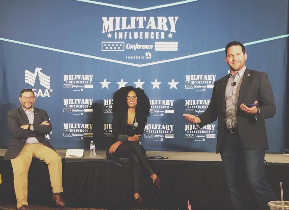 Fred Wellman, Lakesha Cole, and Paul Szoldra deliver the final panel at the Military Influencers Conference. (Image A Spouse Ful)