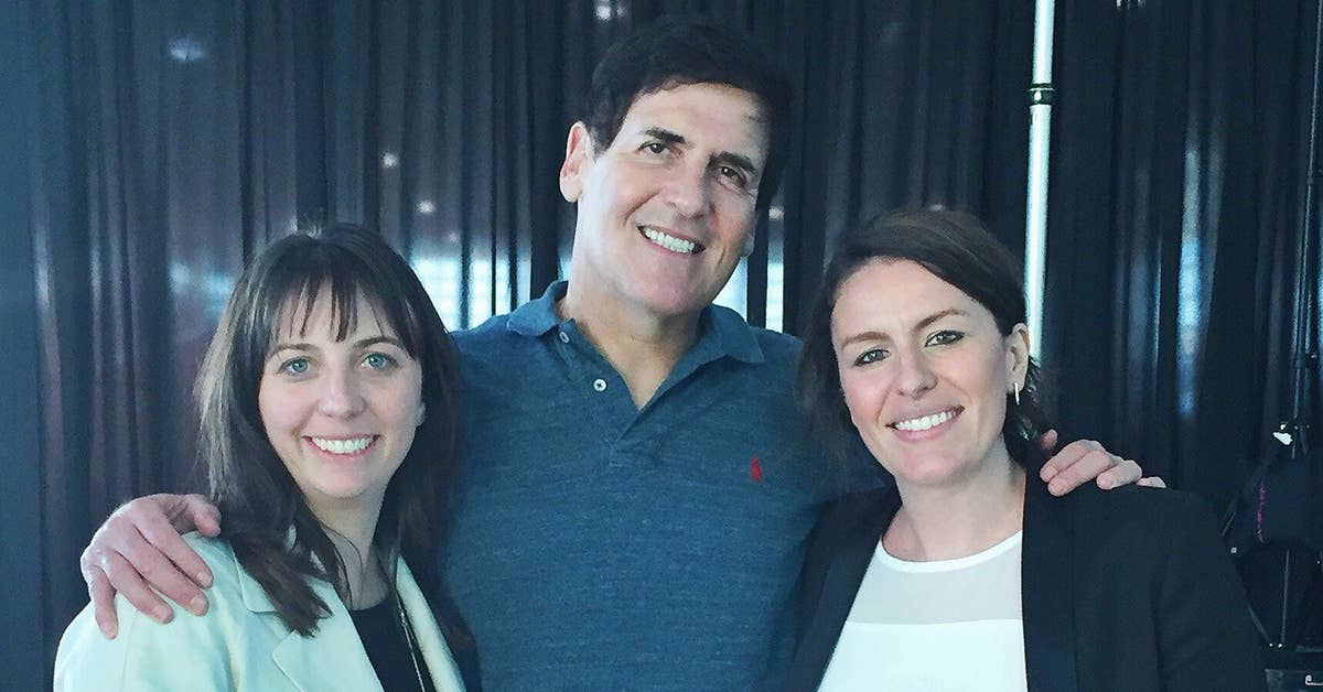 Cameron Cruse (right) and Lisa Bradley (left), co-founders of R. Riveter, with Mark Cuban. Photo from R. Riveter Facebook.