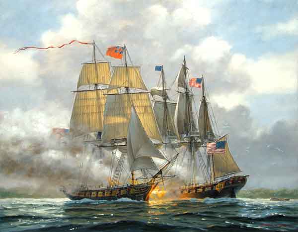 The Hornet, seen here owning the HMS Peacock in the War of 1812, was one of the ships at Derne that day.