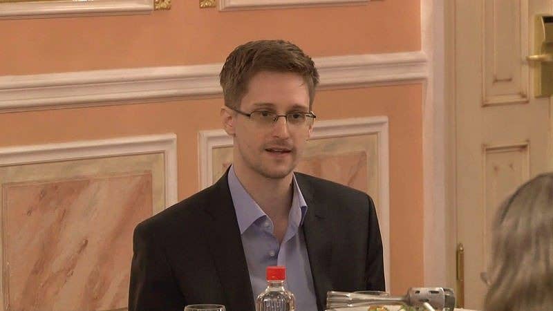 Edward Snowden receives the Sam Adams award for Intelligence Integrity in Moscow. Photo: Wikimedia