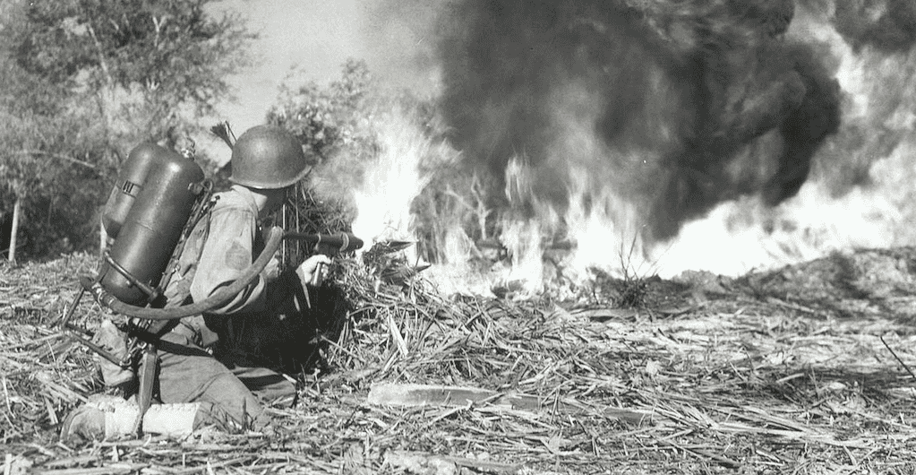 A flamethrower operator doing what they do best.