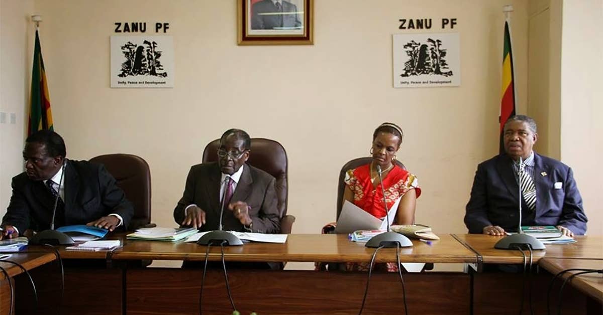 Robert Mugabe and Grace Mugabe at a Politburo meeting. Grace was previously thought to be the successor to the Presidency. (Photo from Wikimedia Commons user Brainy263)