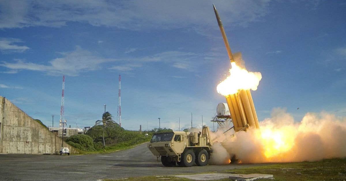 The first of two Terminal High Altitude Area Defense (THAAD) interceptors are launched during a successful intercept test. (DoD photo courtesy of Missile Defense Agency)