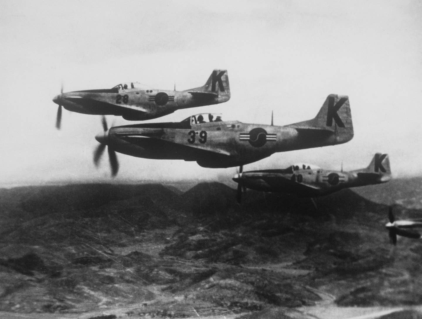 South Korean <a href="https://www.wearethemighty.com/popular/p-47-thunderbolt-versus-p-51-mustang-which-legend-wins/" target="_blank" rel="noreferrer noopener">P-51 Mustangs</a>. (Air and Space Museum)
