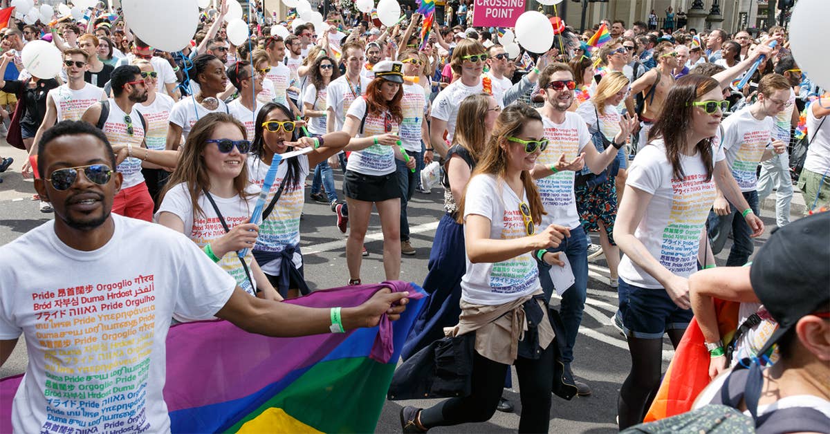 Google employees participate in Pride 2016 in London. As a company, Google promotes, exhibits, and supports diversity. (Photo by Katy Blackwood, cropped for viewing)