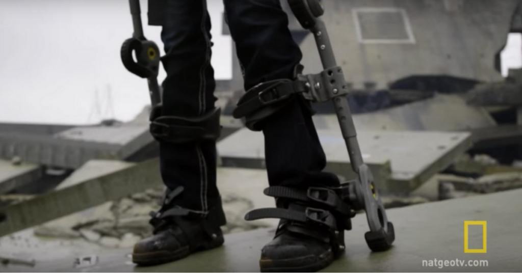 Lockheed Martin developed the Human Universal Load Carrier (HULC) for the U.S. Army Natick Soldier Research Development and Engineering Center (NSRDEC). In a series of tests, NSRDEC evaluated the potential for exoskeleton technology to alleviate strain and fatigue for soldiers who carry heavy loads over long distances. (Screengrab from National Geographic YouTube)