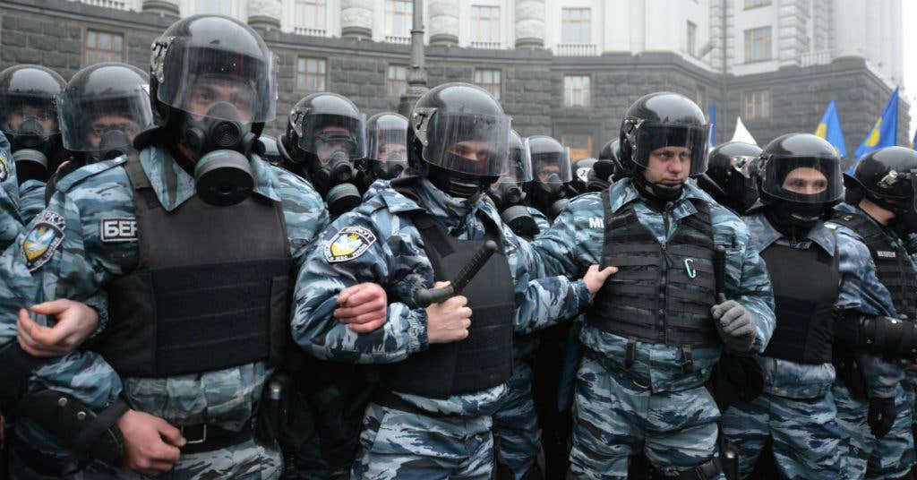 Ukrainian internal police at a massive pro-EU rally in Kiev, Ukraine. (Photo by Ivan Bandura.)