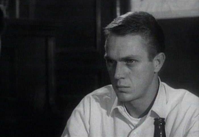 Screenshot of Steve McQueen in film The Great St. Louis Bank Robbery (1959).