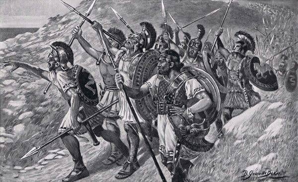 Heroic march of the Ten Thousand Greek mercenaries. (Painting by Bernard Granville Baker (1870-1957)