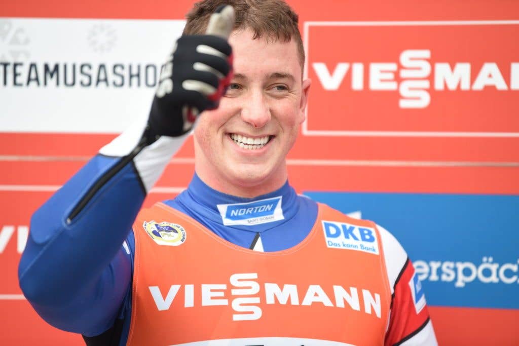 Sgt. Taylor Morris is all smiles after qualifying for his first Olympics. Morris has been training with the USA Luge program for 16 years. (Photo Credit: U.S. Army photo by Spc. Angel Vasquez)