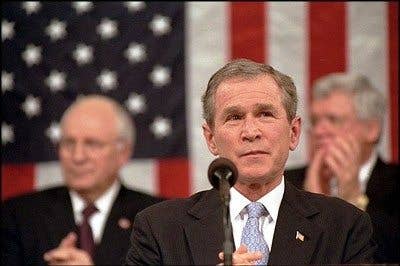 U.S. President George W. Bush at the 2002 State of the Union address in January 2002. (Wikipedia)