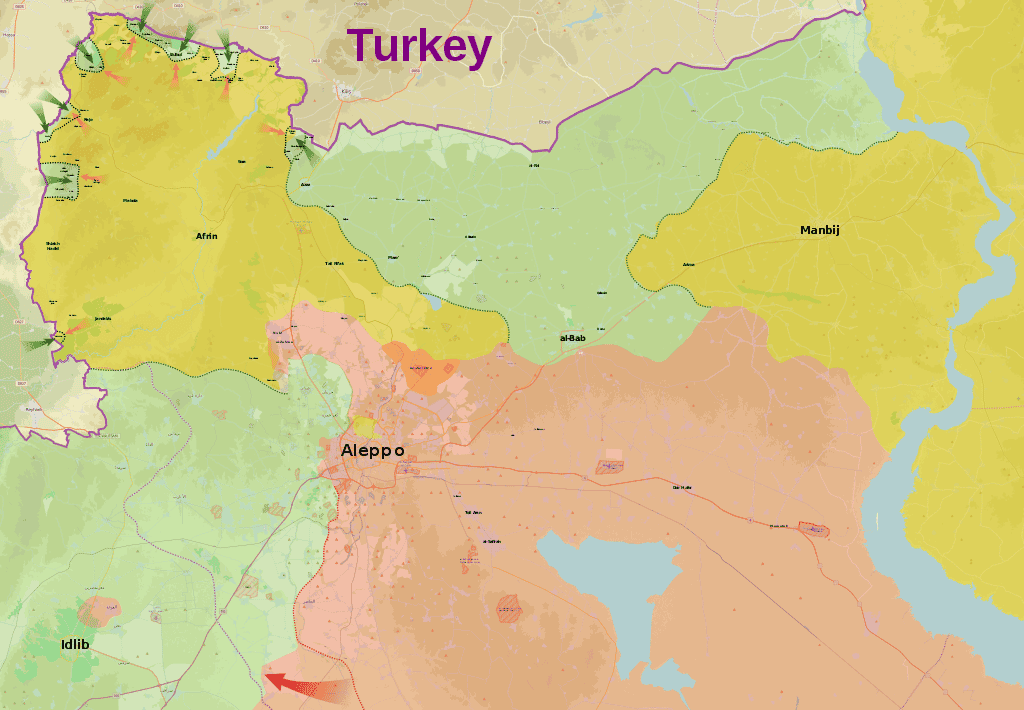 Map of the Turkish operation against Kurdish-held territory in northern Syria.
